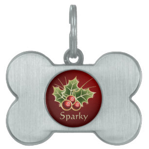 Médaillons Pour Animaux Domestiques Fantastique Noël Holly Berry personnalisé rouge