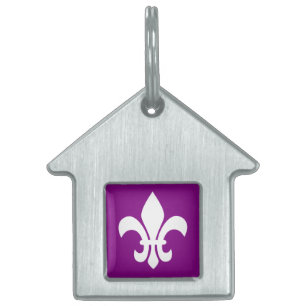 Médaillons Pour Animaux Domestiques Fleur de Lys violet et blanc