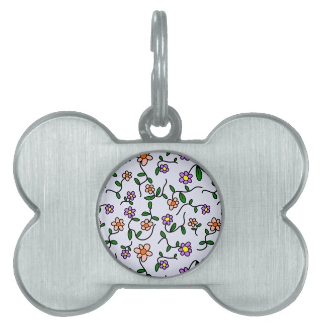 Médaillons Pour Animaux Domestiques Fleurs Colorées, Motif Floral, Verdure, Boho (Devant)