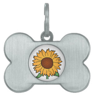 Médaillons Pour Animaux Domestiques Fleurs de bande dessinée, tournesol floral d'été