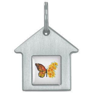 Médaillons Pour Animaux Domestiques Flower Butterfly with Yellow California Poppy