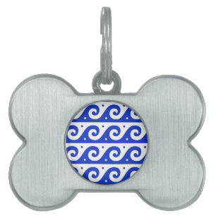 Médaillons Pour Animaux Domestiques Fret grec, Motif d'onde méditerranéen, Bleu