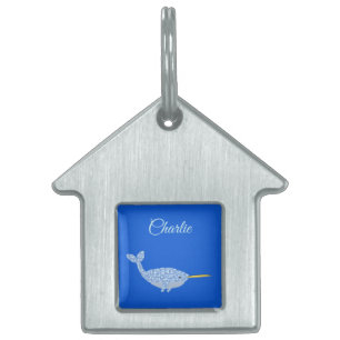 Médaillons Pour Animaux Domestiques Garçon Bébé Narval Bleu Mignon Nom Personnalisé