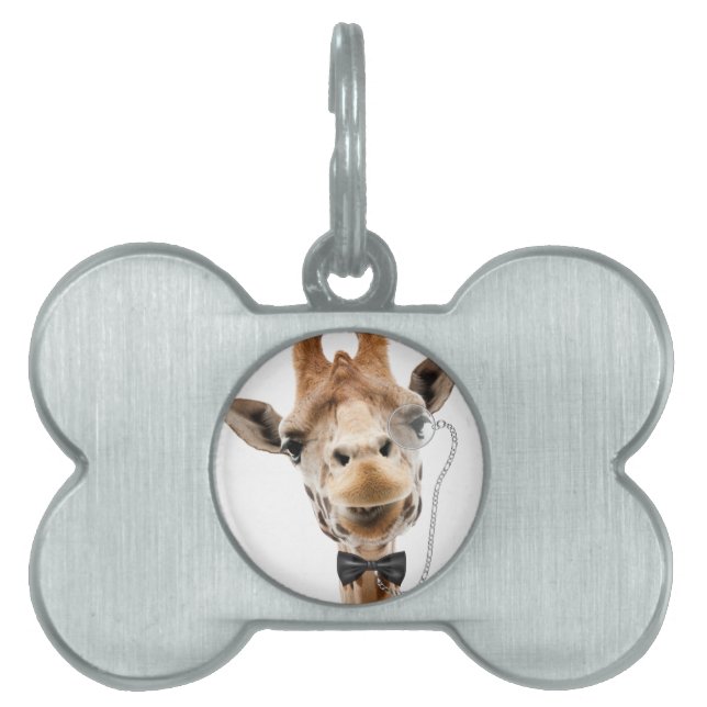 Médaillons Pour Animaux Domestiques Giraffe drôle avec Bowtie et Monocle (Devant)