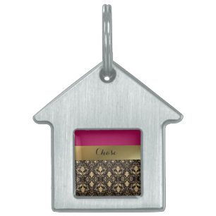 Médaillons Pour Animaux Domestiques Gold Damask et Red Pet House