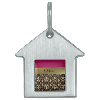 Médaillons Pour Animaux Domestiques Gold Damask et Red Pet House