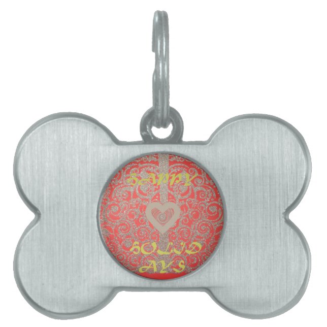 Médaillons Pour Animaux Domestiques Happy Holidays Heart Red and Gold Collection (Devant)