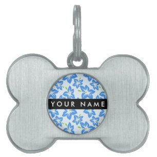 Médaillons Pour Animaux Domestiques Hibiscus bleu, Fleurs bleues, Votre nom