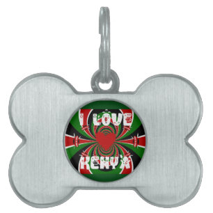 Médaillons Pour Animaux Domestiques I Love Heart Kenya : Dynamic Flag Art
