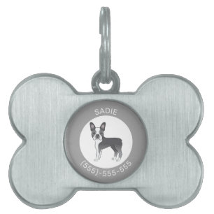 Médaillons Pour Animaux Domestiques Illustration de chien Boston Terrier bleu et blanc