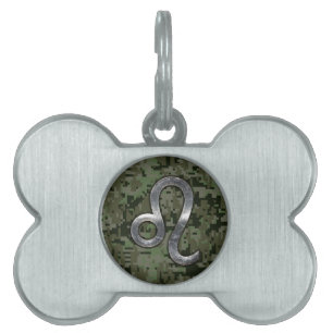 Médaillons Pour Animaux Domestiques Léo Zodiac Sign on Green Digital Camo