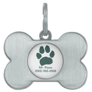 Médaillons Pour Animaux Domestiques M. Paws Empreinte de Patte Étiquette d'identificat