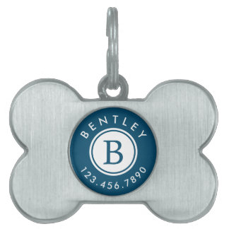 Médaillons Pour Animaux Domestiques Monogramme moderne Nom et numéro de téléphone | Bl