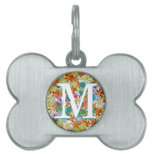 Médaillons Pour Animaux Domestiques Monogramme ou nom personnalisé Motif floral