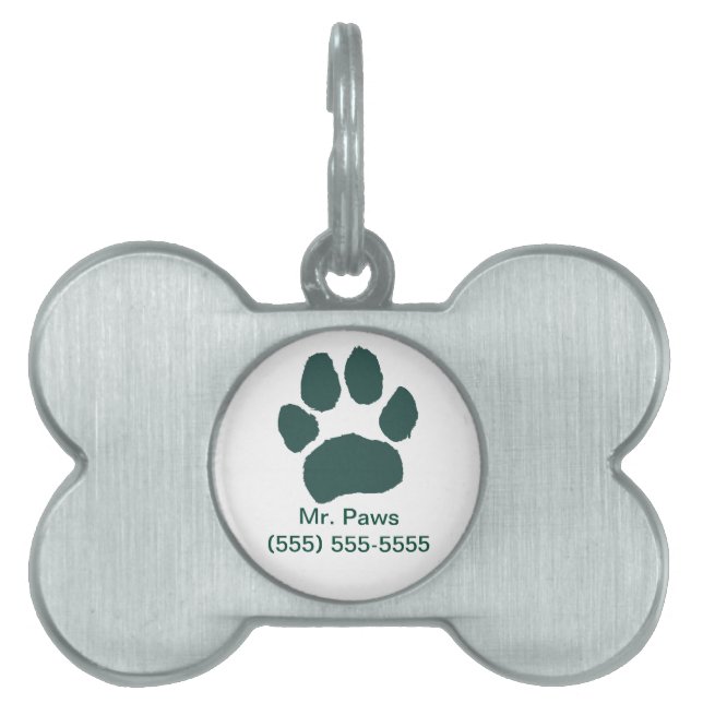 Médaillons Pour Animaux Domestiques Monsieur Paws Paw Print Étiquette d'identification (Devant)
