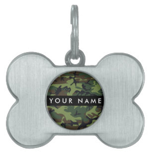 Médaillons Pour Animaux Domestiques Motif Camouflage Vert, Votre nom, Personnaliser
