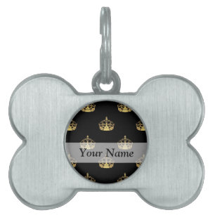 Médaillons Pour Animaux Domestiques Motif de couronne noir et or