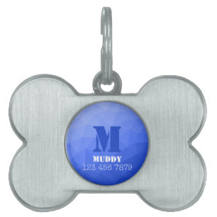 Médaillons Pour Animaux Domestiques Motif de maillage géométrique bleu foncé Monogramm