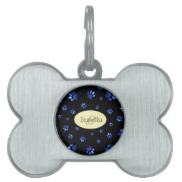 Médaillons Pour Animaux Domestiques Motif de patte de chien pailleté bleu, Monogramme 