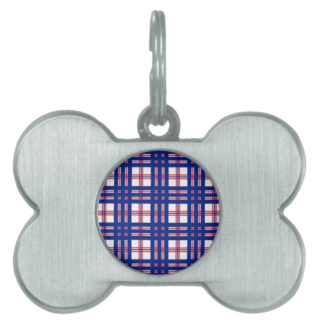 Médaillons Pour Animaux Domestiques Motif Mod Plaid Rouge Blanc Bleu (Devant)