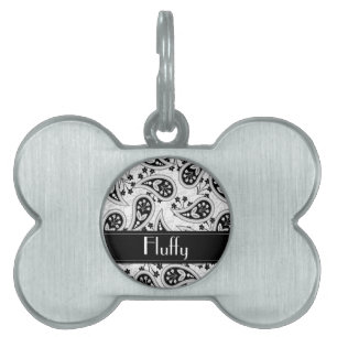 Médaillons Pour Animaux Domestiques Motif noir et blanc de Paisley