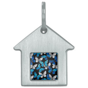 Médaillons Pour Animaux Domestiques Motif sans couleur foncée avec papillons bleus Mor