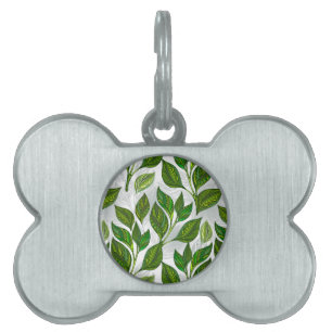 Médaillons Pour Animaux Domestiques Motif sans couture avec Feuilles de thé vert