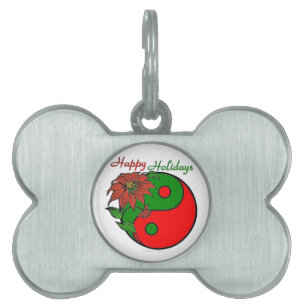 Médaillons Pour Animaux Domestiques Noël Yin Yang Poinsettia