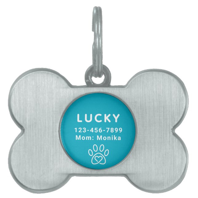 Médaillons Pour Animaux Domestiques Nom de chien personnalisé moderne mignon bleu (Devant)