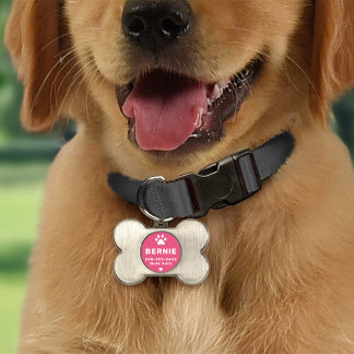 Médaillons Pour Animaux Domestiques Nom de chien personnalisé moderne rose