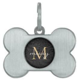 Médaillons Pour Animaux Domestiques Nom de l'animal de compagnie Black Botanical Gold 