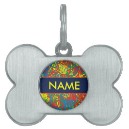 Médaillons Pour Animaux Domestiques Nom de l'animal de compagnie Colorful Bleu Jaune R
