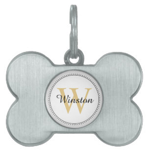 Médaillons Pour Animaux Domestiques Nom de l'animal personnalisé Gold Monogramme blanc
