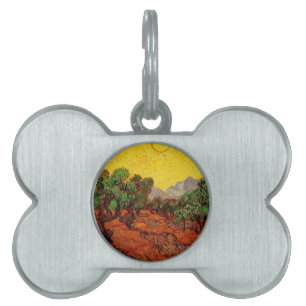Médaillons Pour Animaux Domestiques Olive Trees with Yellow Sky and Sun
