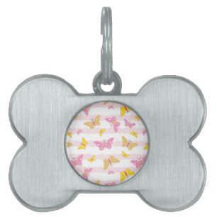 Médaillons Pour Animaux Domestiques Papillon rose et or