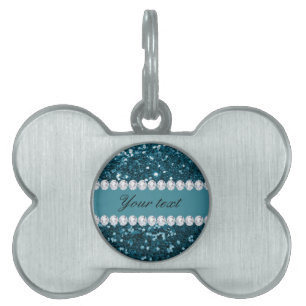 Médaillons Pour Animaux Domestiques Parties scintillantes et diamants bleus turquoises