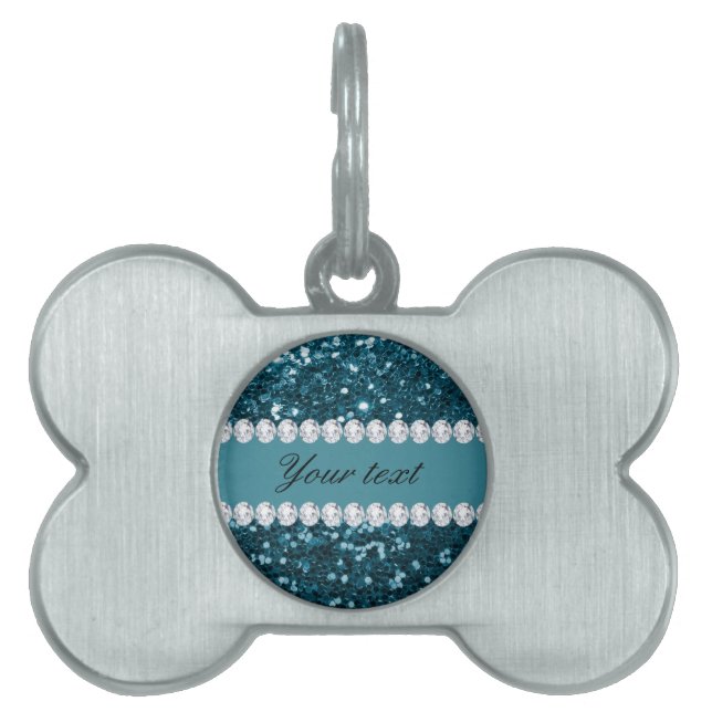 Médaillons Pour Animaux Domestiques Parties scintillantes et diamants bleus turquoises (Devant)