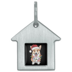 Médaillons Pour Animaux Domestiques Pembroke Welsh Corgi Père Noël Lumières de l'arbre