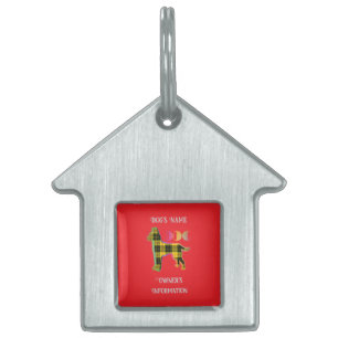Médaillons Pour Animaux Domestiques Personnaliser Jaune Plaid Red DOG House Chien