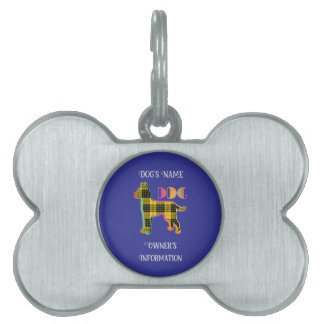 Médaillons Pour Animaux Domestiques Personnaliser Plaid Jaune Doux Bleu Profond
