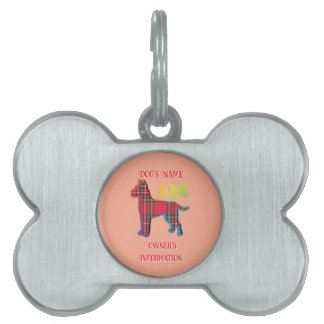 Médaillons Pour Animaux Domestiques Personnaliser Red Plaid Peach DOG Bone