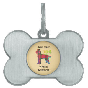 Médaillons Pour Animaux Domestiques Personnaliser Rouge Plaid Pale Yellow DOG Bone