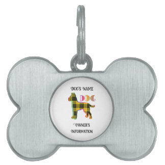 Médaillons Pour Animaux Domestiques Personnaliser Yellow Plaid White DOG Bone