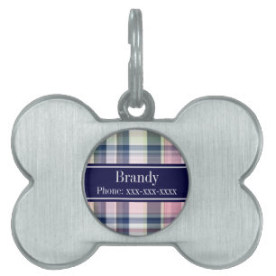 Médaillons Pour Animaux Domestiques Pink Navy Green White Preppy