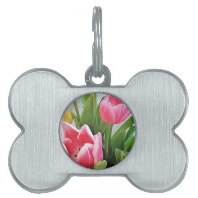 Médaillons Pour Animaux Domestiques Pink Tulips, Floral Spring Bouquet, Flowers (Devant)