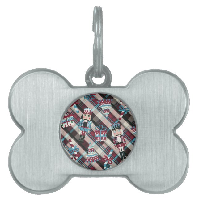 Médaillons Pour Animaux Domestiques Plaid Blue Burgundy (Devant)