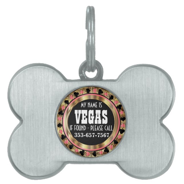 Médaillons Pour Animaux Domestiques Poker Chip Pink Design | Personnaliser Numéro d'id (Devant)