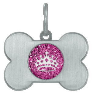 Médaillons Pour Animaux Domestiques Princesse Girly Crown sur le regard rose de