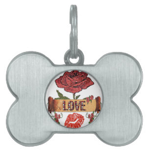 Médaillons Pour Animaux Domestiques RAB Rockabilly Valentine Roses, Love & Lipstick