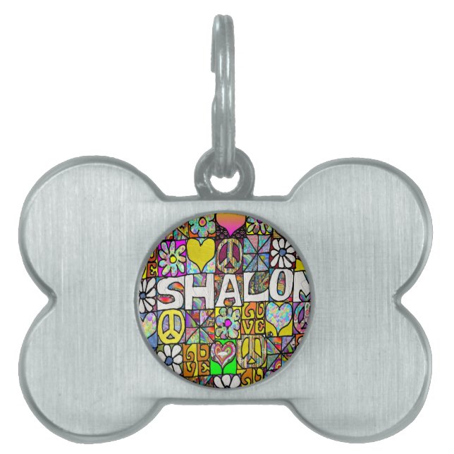 Médaillons Pour Animaux Domestiques Retro 60s Psychedelic Shalom LOVE (Devant)